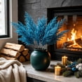thumbnail image 2 of 4 Pcs Glitter Artificial Leaf Sprays Christmas Picks Decorations, Glittered Foliage Stem for Vase Arrangement Wreath Garland Xmas Tree Home Wedding Party Retail Window Decor, Blue, 14.17in, 2 of 7