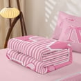 thumbnail image 5 of Erosebridal Princess Bow Initial M Zipper Twin Comforter Sets with Fitted Sheet and 2 Pillowcases for Women, Cute Stripe Ribbon Zipper Bedding Set, Pink Reversible, 4 Pieces, 5 of 7