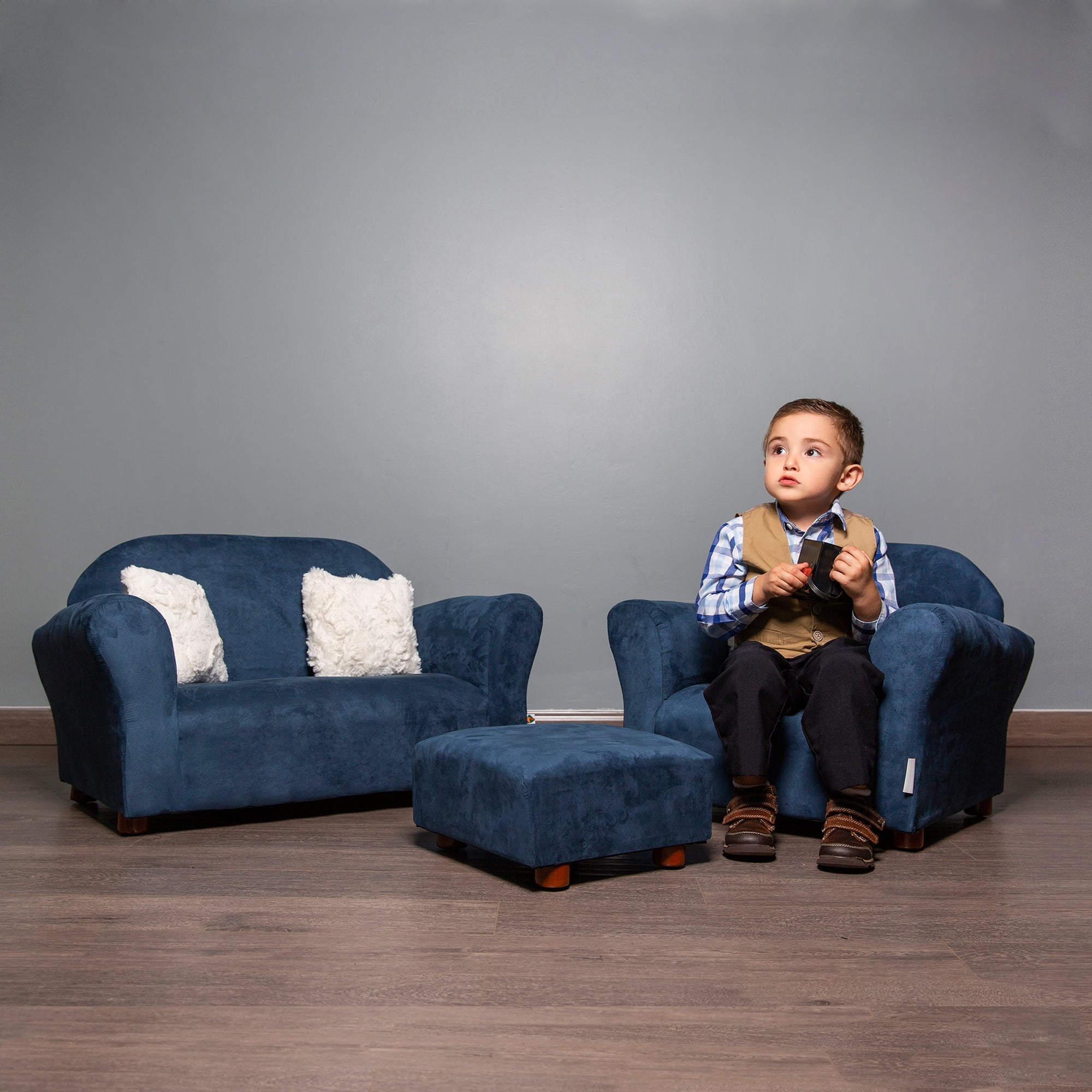 navy sofa and chair