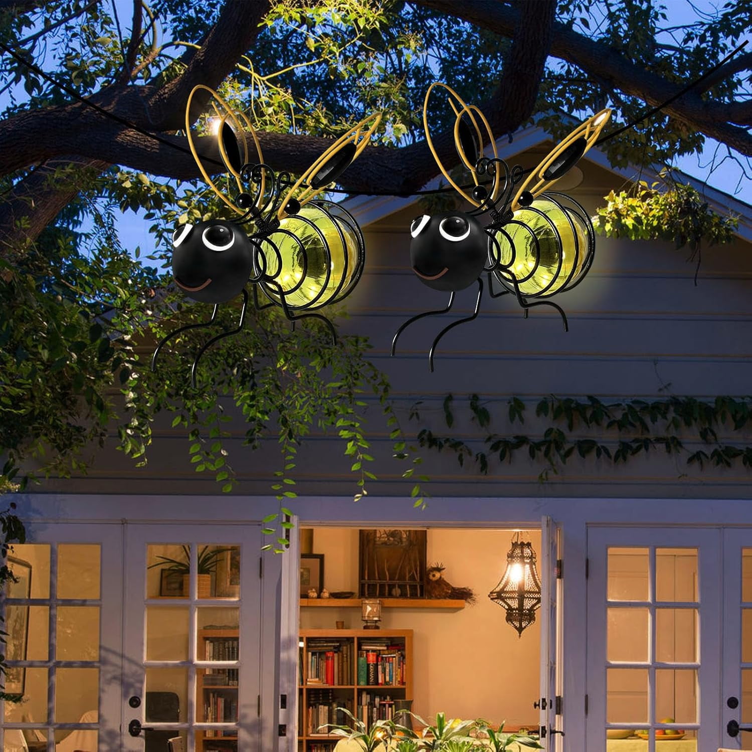 2-Pack Solar Bee Garden Lights – Waterproof Bumblebee Figurines With LED Glow, For Yard, Patio, Porch, Christmas & Housewarming Decor