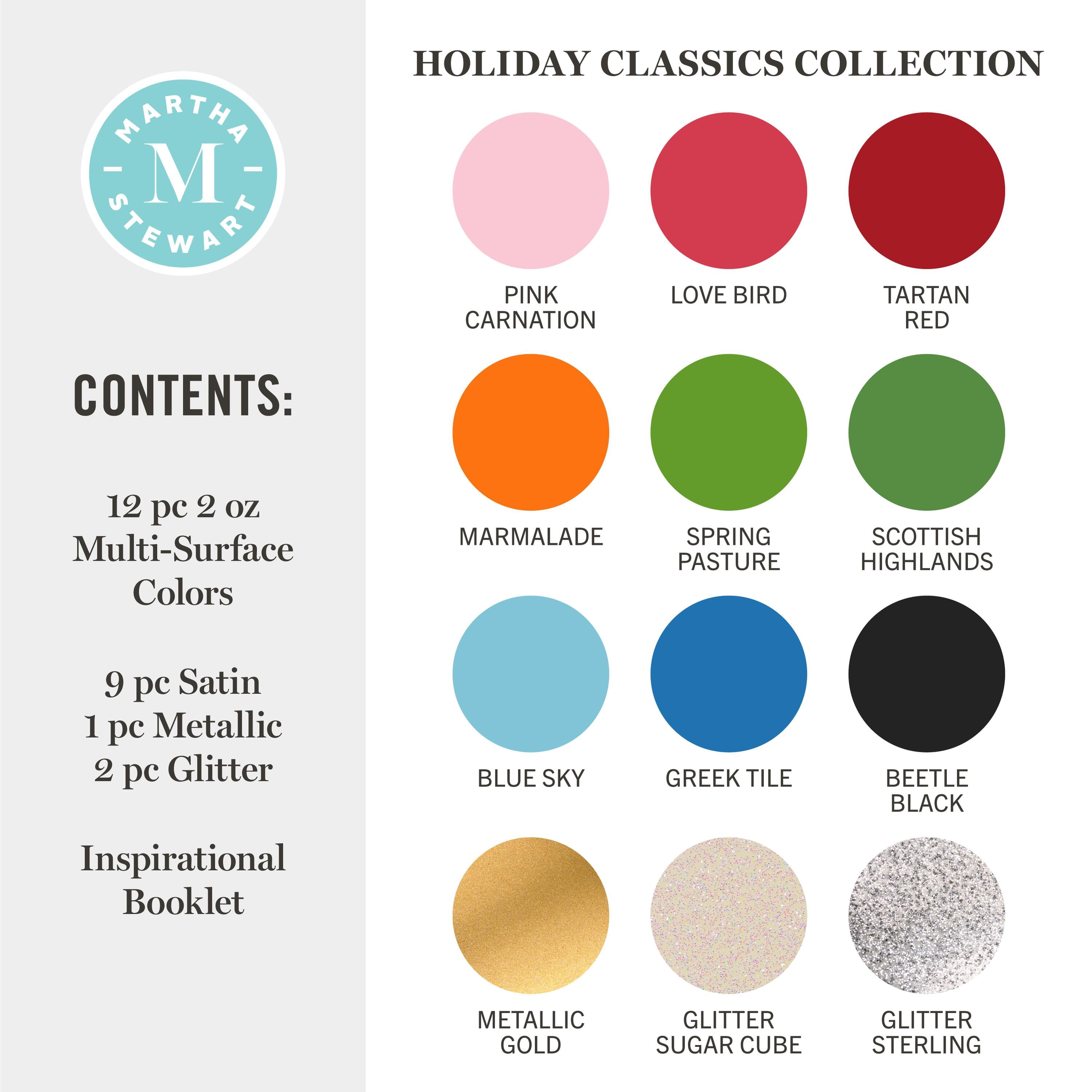Martha Stewart Multi-Surface Acrylic Craft Paint, Satin Finish, Holiday Classics, Set of 12, 2 fl oz