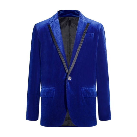 Fldy Jacket for Boys Kids Gentleman Blazer Wedding Birthday Party Velvet Suit Lapel One Button Royal Blue 8