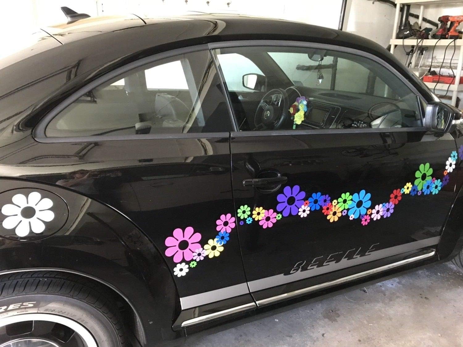 QTH 40 Car Flowers Daisy Bright Rainbow SET sticker Decals VW Boat Golf Cart Kayak USA
