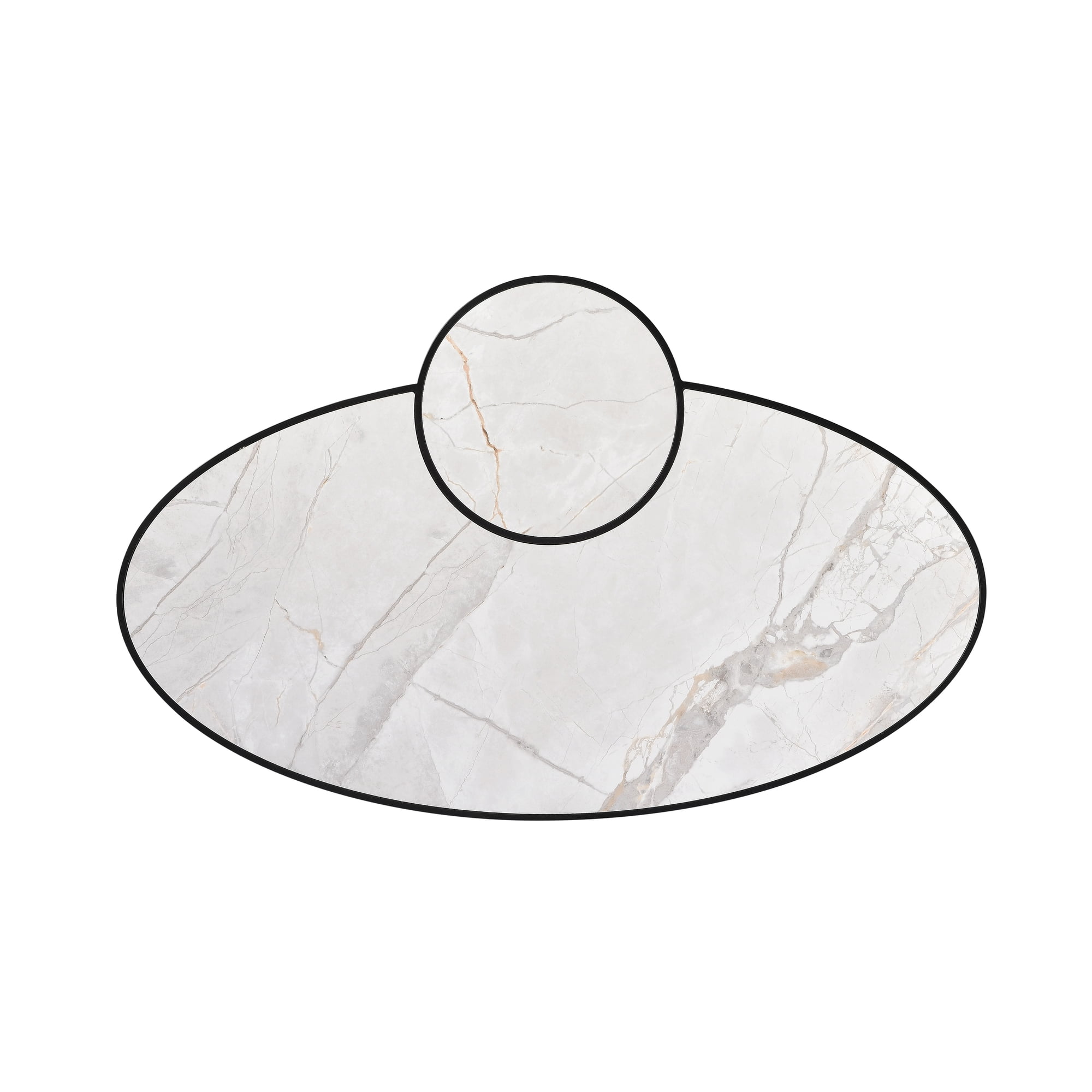 Banks Contemporary Modern Oval White Coffee Table Set with Sintered Stone Top - Set of 2