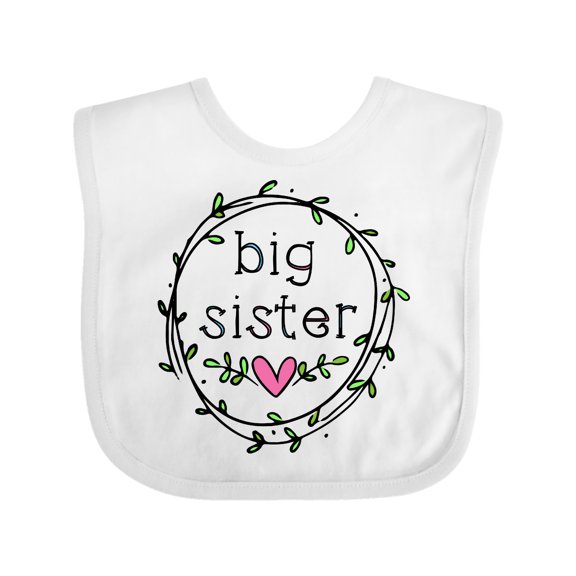 Inktastic Big Sister Leaves, Circle, Heart Girls Baby Bib