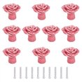 thumbnail image 2 of 10 Pcs Ceramic Vintage Floral Rose Flower Door Knobs Handle Drawer Kitchen + Screws (Pink), 2 of 8