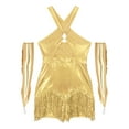 thumbnail image 4 of TSSOE Women Glittery Latin Dance Outfit Sleeveless Tassel Leotard with Gloves  Salsa Ballroom Dance Gold XXL, 4 of 7