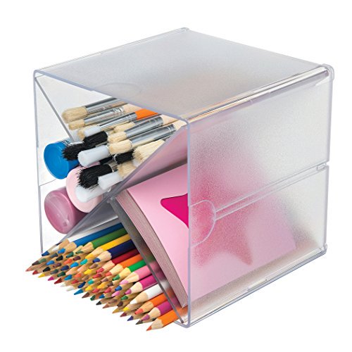deflecto stackable cube organizer cross dividers, desk and craft organizer, clear, removable