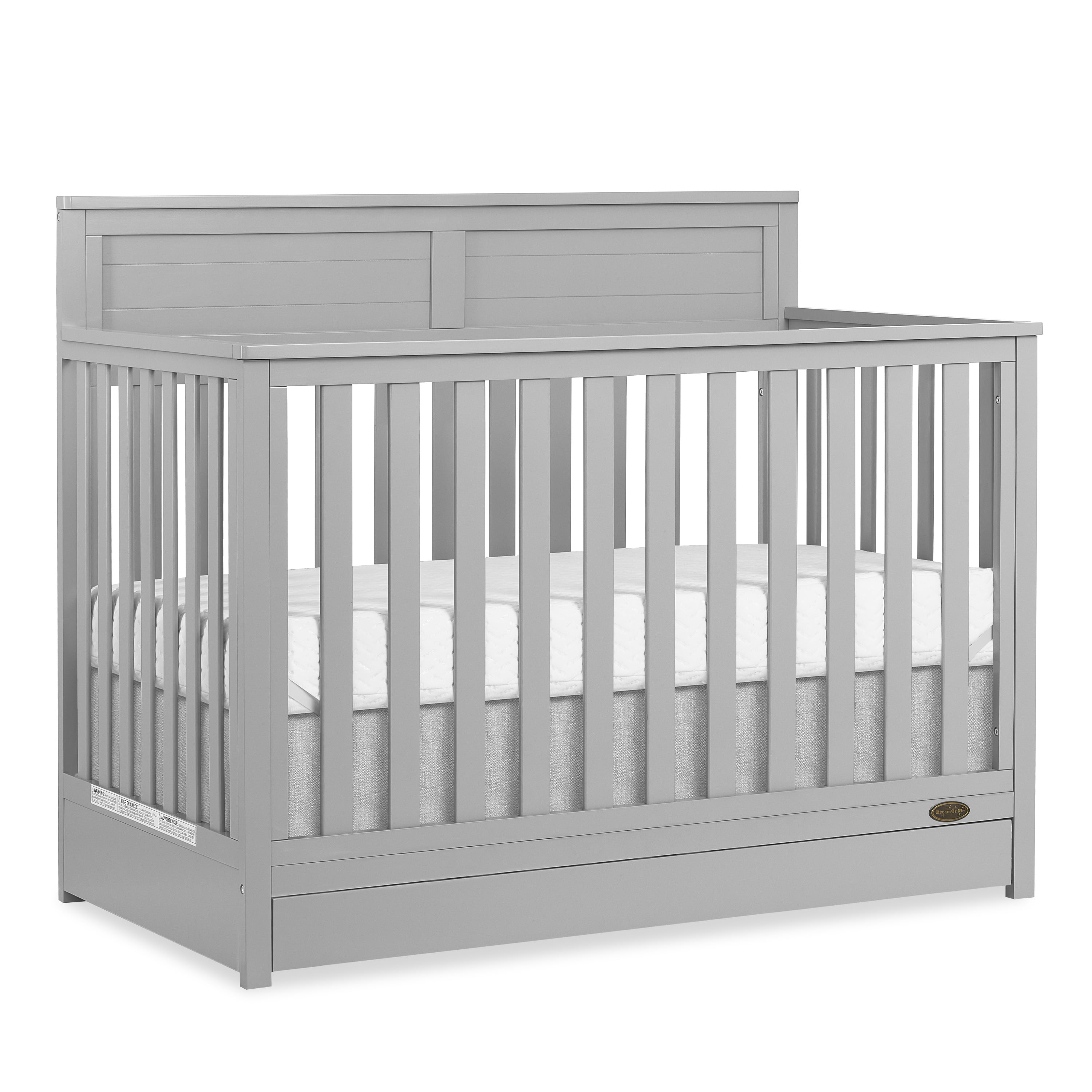 Dream On Me Reign 5 in 1 Convertible Crib with Under Drawer in Pebble Gray