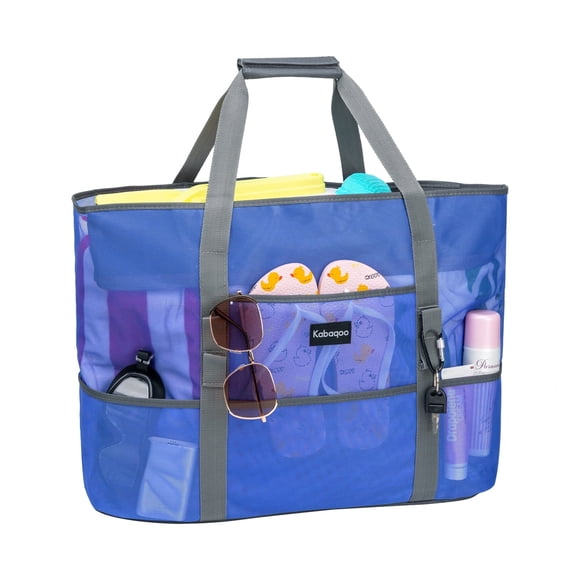 Women Extra Large Beach Bag Shop Grocery Bag Picnic Mesh Tote Bag with Zip and Pocket Lemon