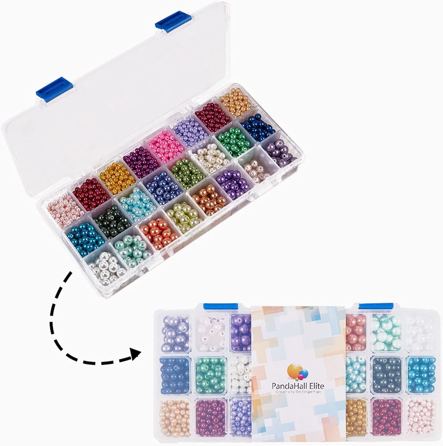 2640pcs Pearlized Glass Beads 24 Color 3 Sizes Craft Pearl Bead Dyed Round Satin Luster Pearl Beads Loose Spacer Beads for Bracelet Necklace Jewelry Making( 4mm 6mm 8mm )