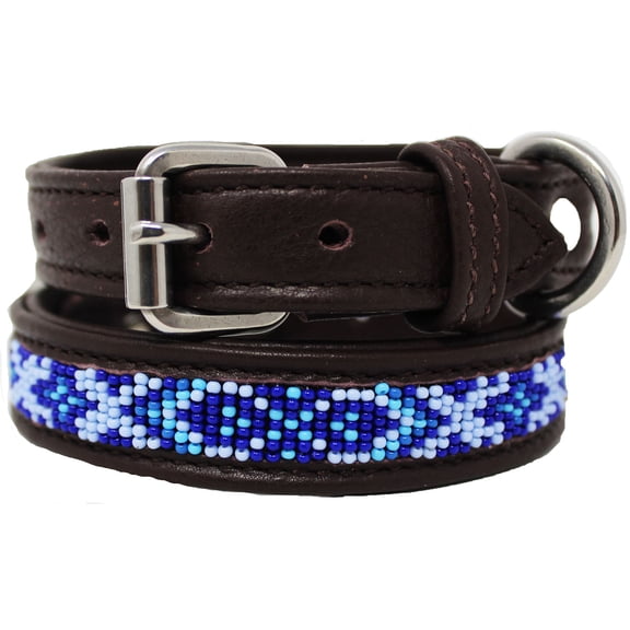 Small 13''- 17'' Soft Genuine Leather Beaded Padded Dog Puppy Collar 60RT14DB