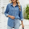 thumbnail image 2 of Miqool Womens Oversized Jean Jacket Casual Long Sleeve Button Down Denim Jacket Casual Western Tops Blouses Biker Coat with Pockets, 2 of 7