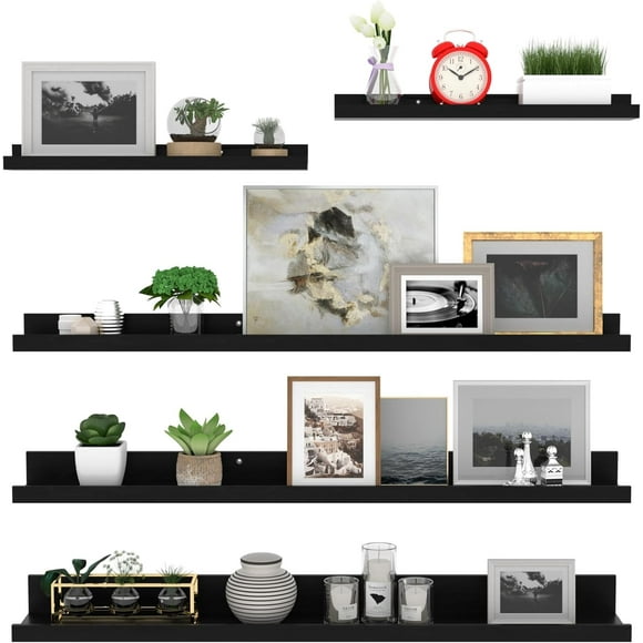 36 Inch Large Floating Shelves for Wall Set of 5, Black Wood Wall Shelves for Bathroom, Bedroom, Kitchen, Living Room Storage, Wooden Picture Ledge