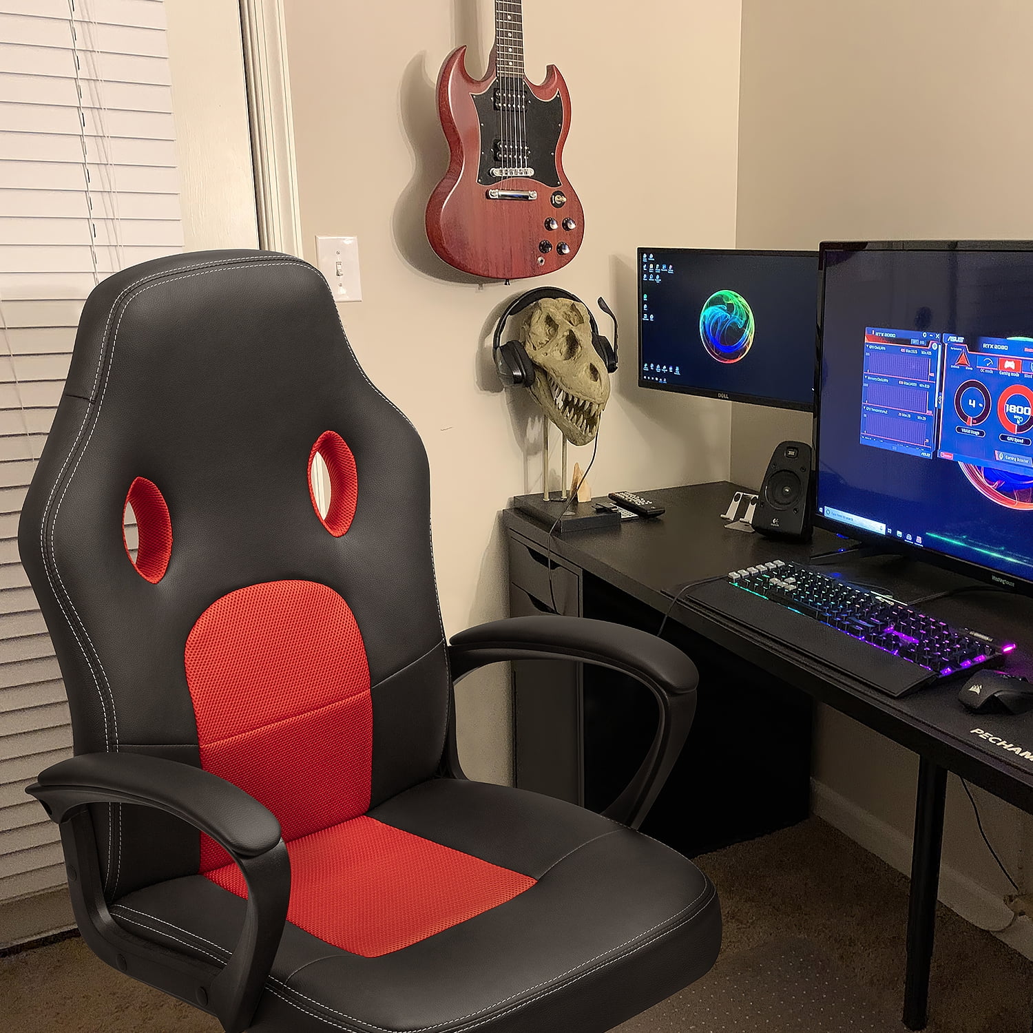 Lacoo Faux Leather Computer Gaming Chair Office Desk Chair with Lumbar Support, Red