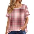 thumbnail image 5 of GUACER Gingham Plaid Shirts for Women Short Sleeve Cotton Linen Summer Tops Casual Checkered Tunic Blouses, 5 of 6