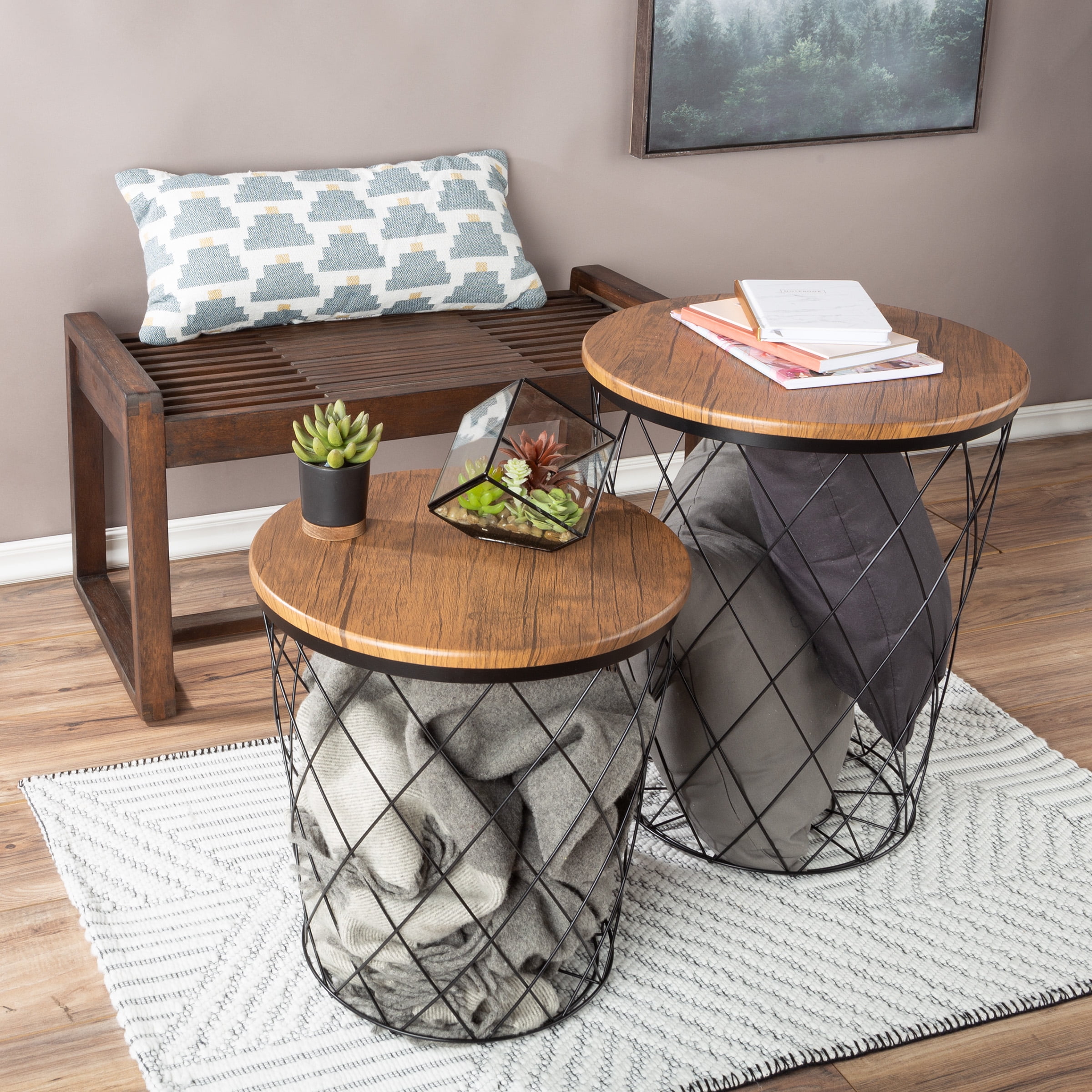 Lavish Home End Table with Storage – Round Wire Basket Base Nesting Tables,  Set of 2 - Walmart.com