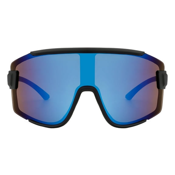Mens Shield Wrap Sunglasses Oversized Sports UV 400 Black, Blue Purple Mirror