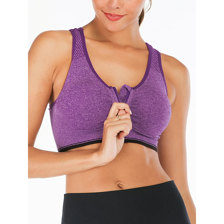 Women's Zipper Front Bras Yoga Sports Bras Training Stretch Tank Top High  Impact Padded Bra Front With Zipper Closure 