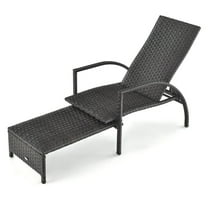Spaco Patio Lounge Chair, Patio Chaise Lounge Outdoor Rattan Lounge Chair with Retractable Ottoman
