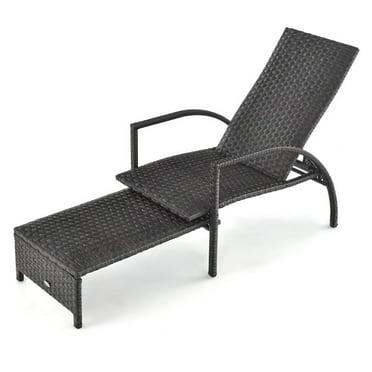 Spaco Patio Lounge Chair, Patio Chaise Lounge Outdoor Rattan Lounge Chair with Retractable Ottoman