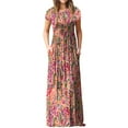 thumbnail image 3 of Mengpipi Women's Maxi Dresses Short Sleeve Long Casual Dresses Loose with Pockets, Colorful leaves-L(US 12-14), 3 of 7