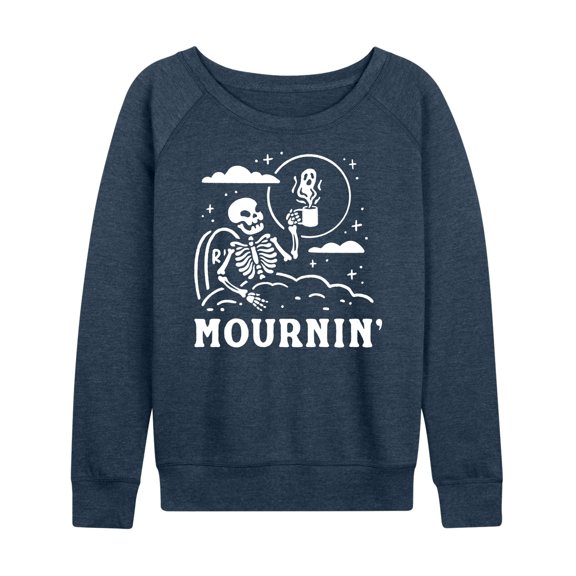 Instant Message - Mournin Skeleton And Coffee - Women's Lightweight French Terry Long Sleeve Shirt