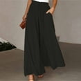 thumbnail image 2 of XIMIN Ladies Stretch Trousers Womens Casual Wide Leg Pants Flowy Elastic Drawstring Waist Palazzo Pants Wide Leg Jogger With Pockets(Black,XXL), 2 of 5