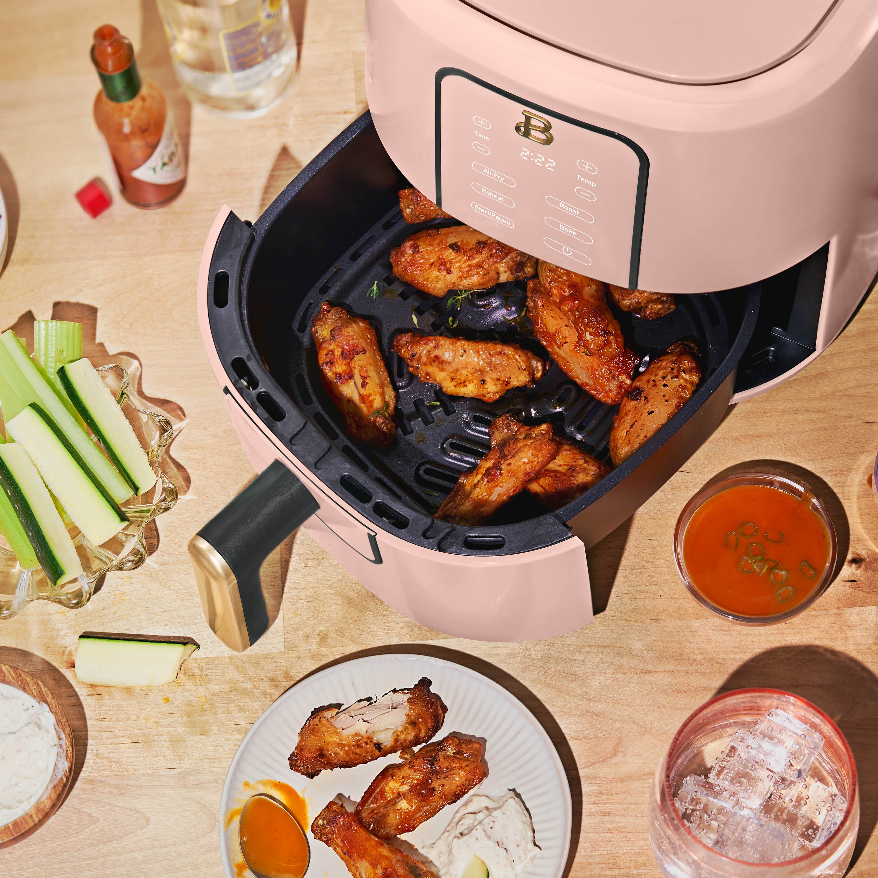 Beautiful 3 Qt Air Fryer with TurboCrisp Technology, EverGood Ceramic Nonstick Coating, Rose by Drew Barrymore