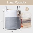 thumbnail image 2 of Inadays Laundry Basket 51L Large Clothes Laundry Hamper Woven Cotton Rope Tall Laundry Bag Baskets Toy Storage Organizer Collapsible Storage Basket for Blanket, Toys, Clothes, Pillows, Gray White, 2 of 9