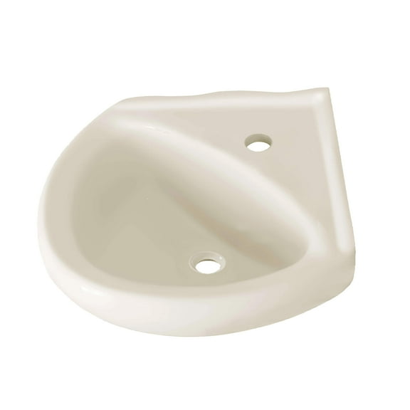 Biscuit Ceramic Wall Hung Corner Sink - Wall Mounted Bathroom Sink with Concealed Round Overflow - 16.5" x 15" Modern Style Small Sink w/ 4" Faucet Hole Spread