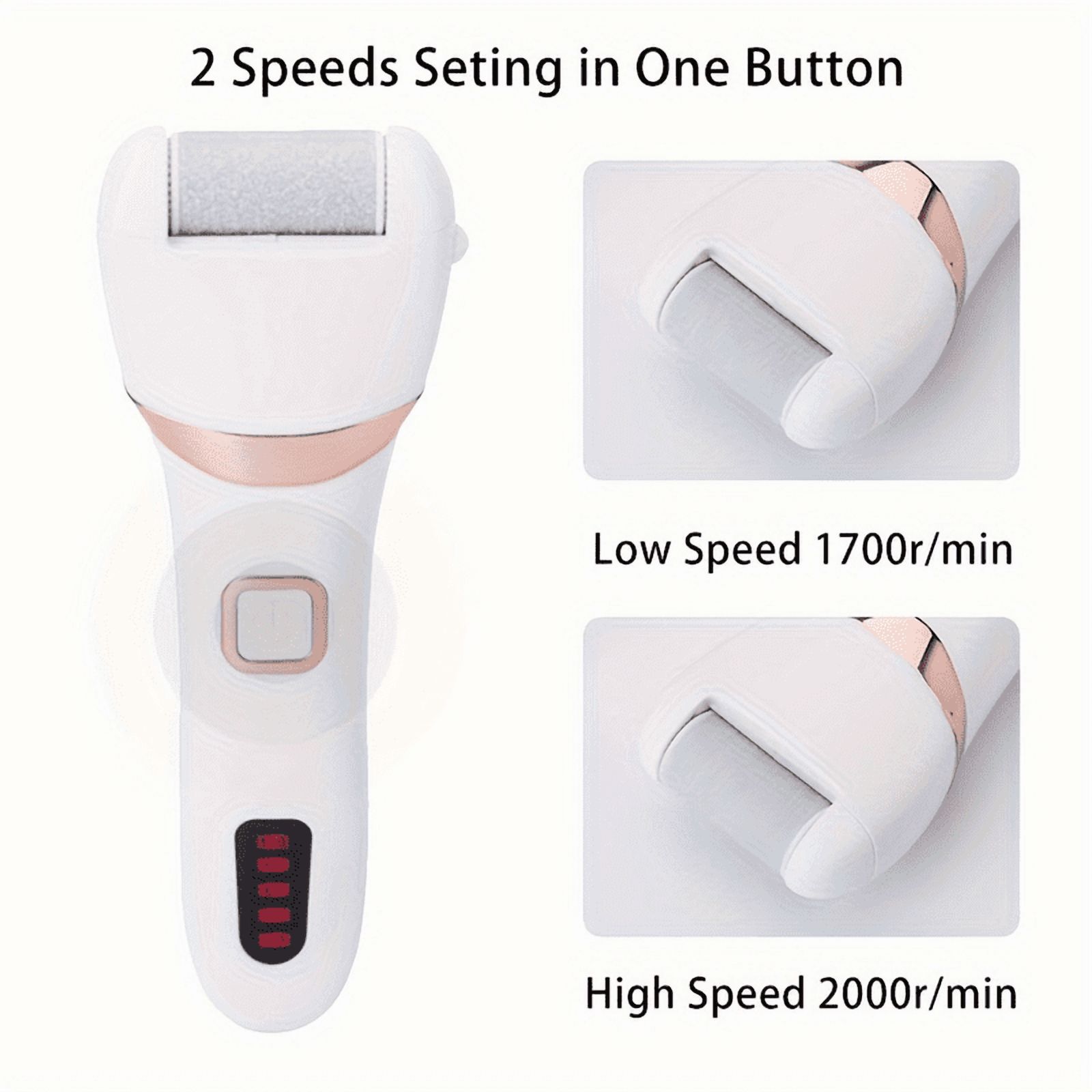 Dr.pedi Electric Foot Callus Remover and Pedicure Kit, Rechargeable Foot Grinder with 3 Roller Heads for Dead Skin and Cracked Heels Care