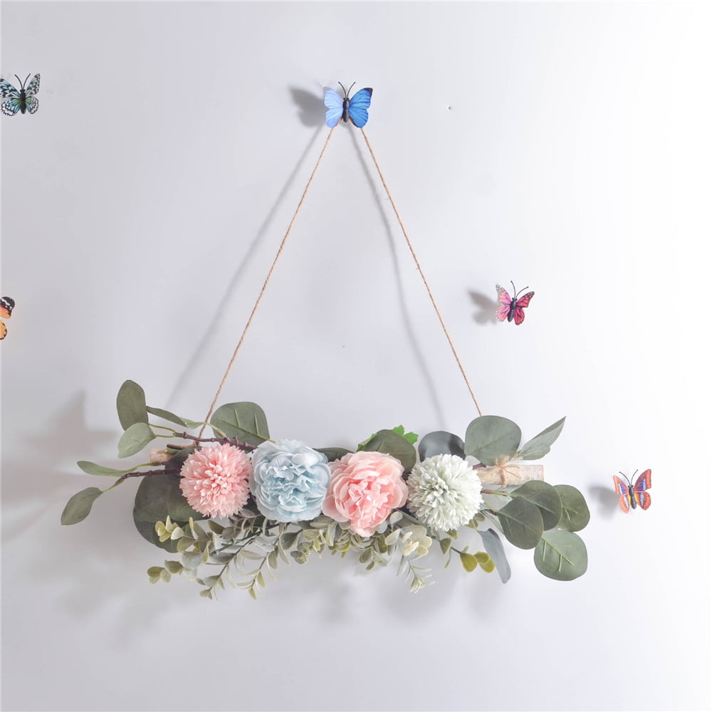 RTWAY Artificial Peony Flower Swag Decorative Swag with Fake Peonies Hydrangeas Olive Eucalyptus Leaves Floral Swag for Wedding Arch Front Door Wall Decor