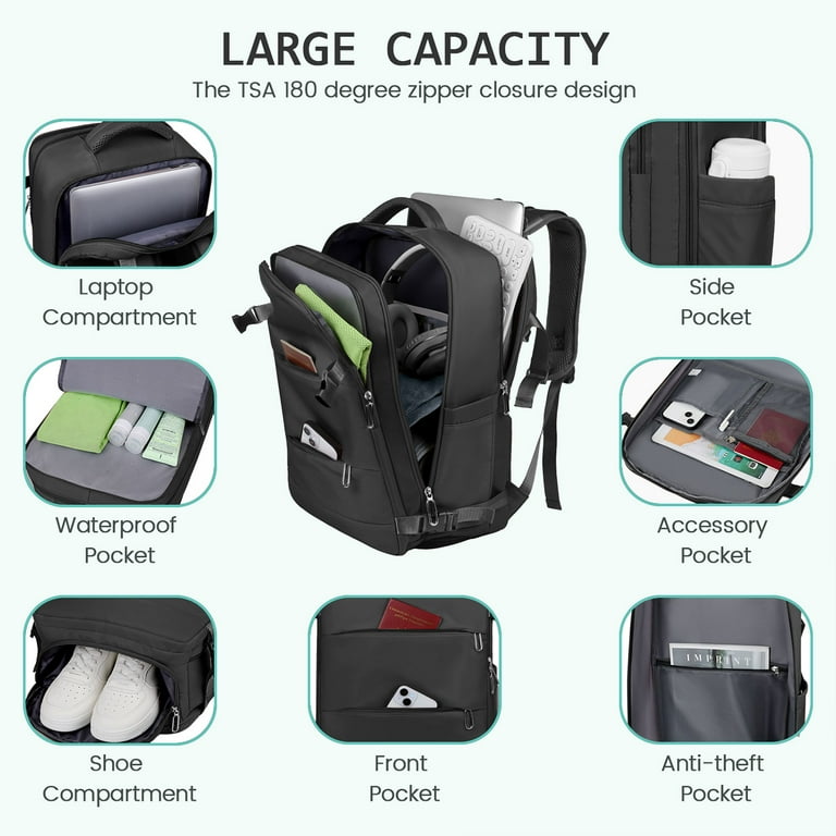 35L Travel Backpack for Women & Men, Carry On Backpack with USB Charging Port & Shoe Pouch, Expandable Flight Approved Backpack, Waterproof Travel ... 35L Travel Backpack for Women & Men, Carry On Backpack with USB Charging Port & Shoe Pouch, Expandable Flight Approved Backpack, Waterproof Travel ...
