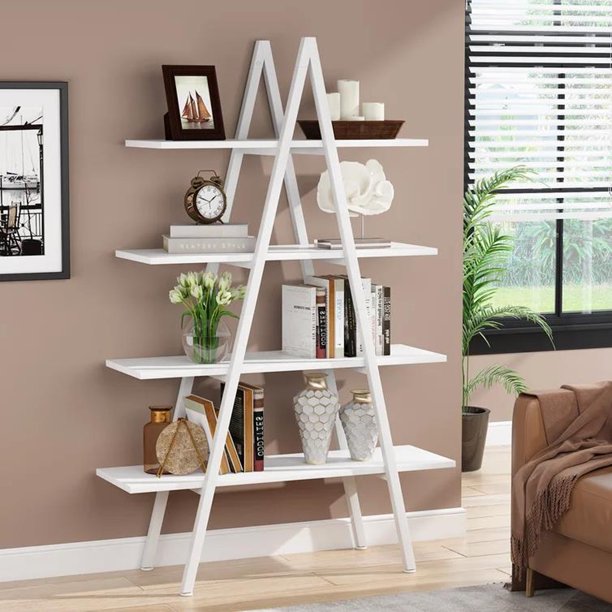 Tribesigns 4Tier Bookshelf, 4 Shelves AShaped Ladder Bookcase White