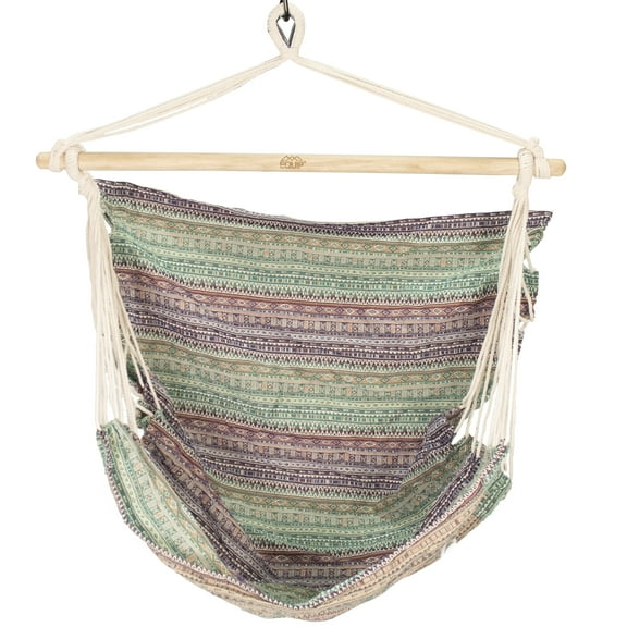 Equip Jacquard Swing One Person Hammock Chair, Cotton Polyester Blend Blue Culture Collab Pattern