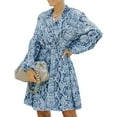 thumbnail image 1 of Femmes Manches Longues Bouton de Robe vers le Bas Imprimé Floral Robes d'Automne, 1 of 7