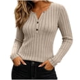 thumbnail image 2 of JOANKDMI Long Sleeve Henley Tops for Women V Neck Button Down Ribbed Knit Shirts Slim Fit Basic Casual Fall Tees Flattering Everyday Layering Essential Solid Outfits, 2 of 7