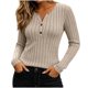 thumbnail image 2 of Hfnxid Long Sleeve Shirt for Womens Slim Fit Ribbed Knit Button V Neck Tops Dressy Work Blouses Solid Color Casual Tshirts Khaki,S, 2 of 8