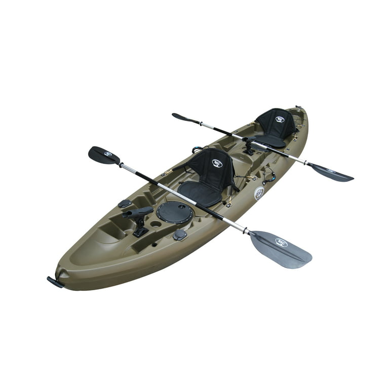 BKC TK219 12.2' Tandem Fishing Kayak W/Soft Padded Seats, Paddles,6 Rod  Holders Included 2-3 Person Angler Kayak