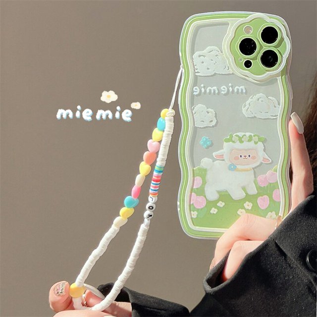 Bonita funda de teléfono con cordón de arco de cristal para iPhone 13, 12, 11 Pro Max, XR, X, XS Max, transparente, cadena de muñeca, cubierta trasera a prueba de golpes Fivean unisex