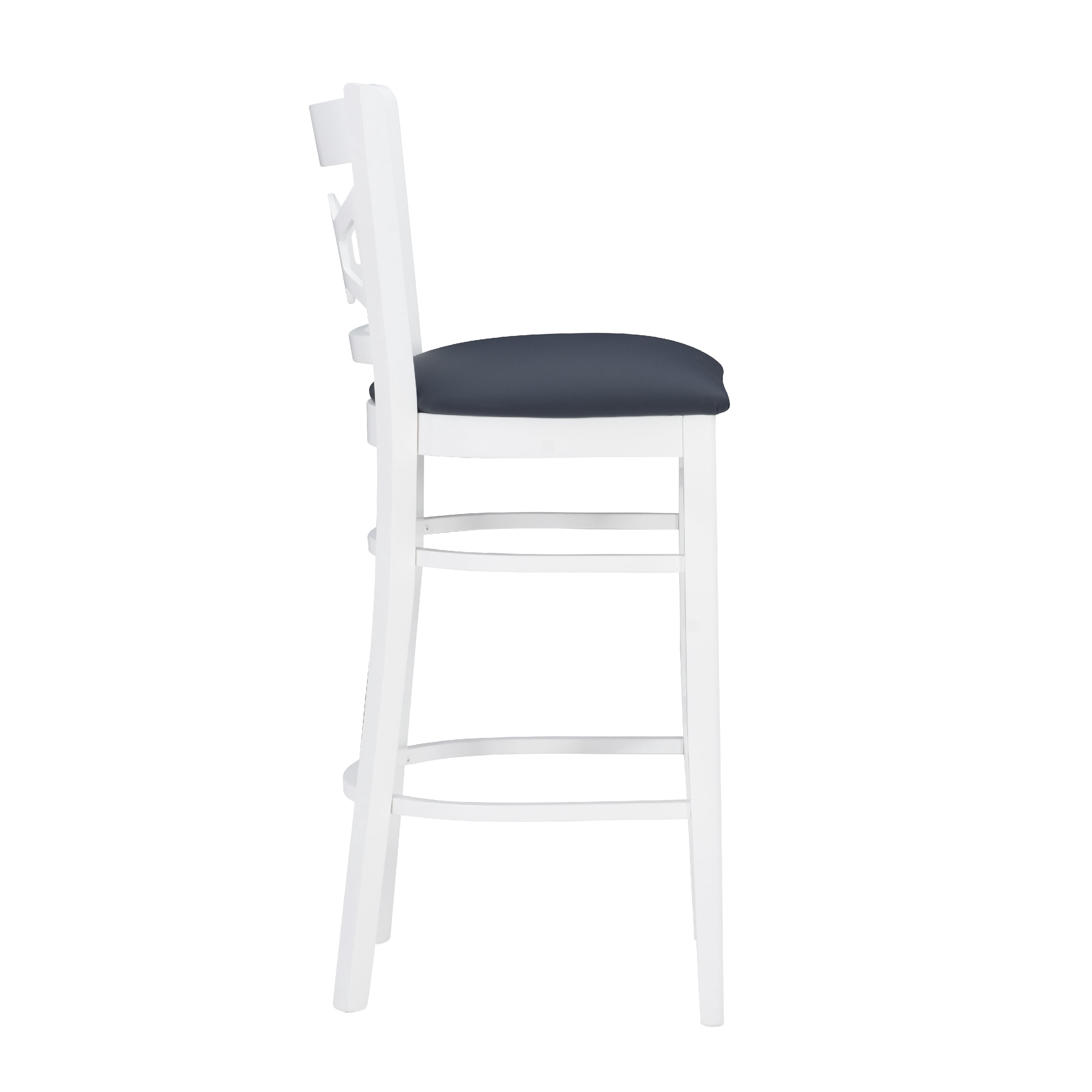 Linon Tabitha 31" Bar Stools, Classic White Finish with Navy Faux Leather, Set of 2