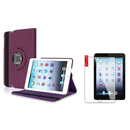 iPad Mini 3/2/1 Case, iPad Mini Case by Insten Purple Rotating Leather Case Stand Cover+2pcs Screen Protector for iPad Mini 1 2 3