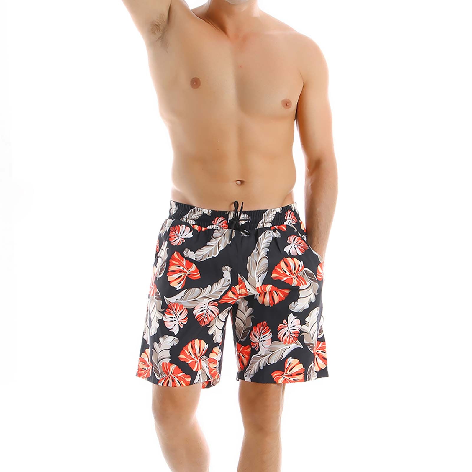 Mens Summer Swim Trunks Quick Dry Floral Print Swim Shorts Funny Beach