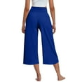 thumbnail image 5 of Kvture Capri Pants for Women Wide Leg Yoga Casual Cropped Pants with Pockets Loose Tummy Control High Waist Capris Solid Color Straight Trousers Blue L, 5 of 6