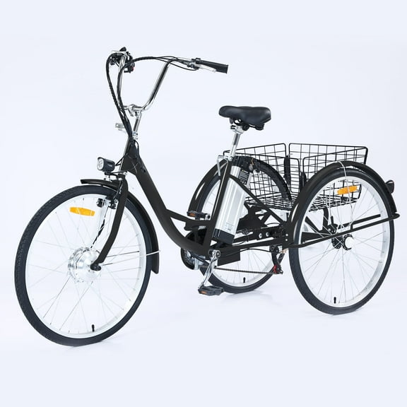 Adult Tricycle, 24 inch 7 Speed Tricycle for Adults with 250W Brushless Motor, 36V 10Ah 3 Wheel Bikes for Adults with Baskets, Adult Tricycles for Women Seniors Men, Three Wheel Bike for Adults