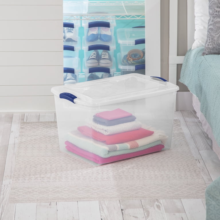 Sterilite 66 Qt Clear Storage Bin with Latch Lid - Blue, 6 Pack photo 4