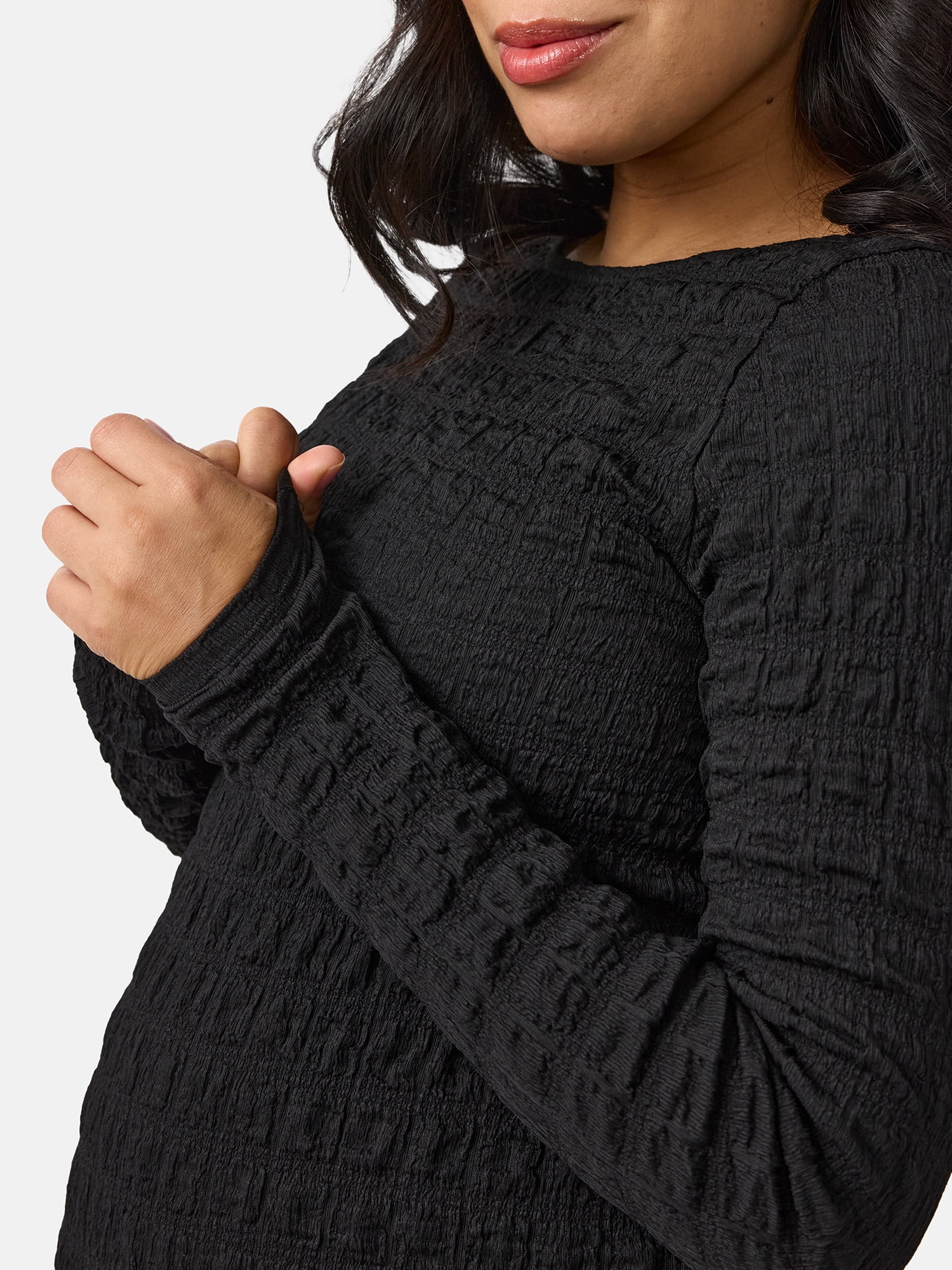 Ingrid & Isabel For Every Belly Women’s Maternity Smocked Midi Dress with Long Sleeves, Sizes S-XXL