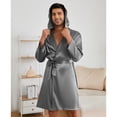 thumbnail image 5 of Defitshape Men's 2 Piece Pajama Set Satin Hooded Robe Boxer Shorts Sleepwear Fall Pj Comfy Soft Thin Silk Sleepwear Bath House Spring Cool Lounge Set Silver Grey Medium, 5 of 5