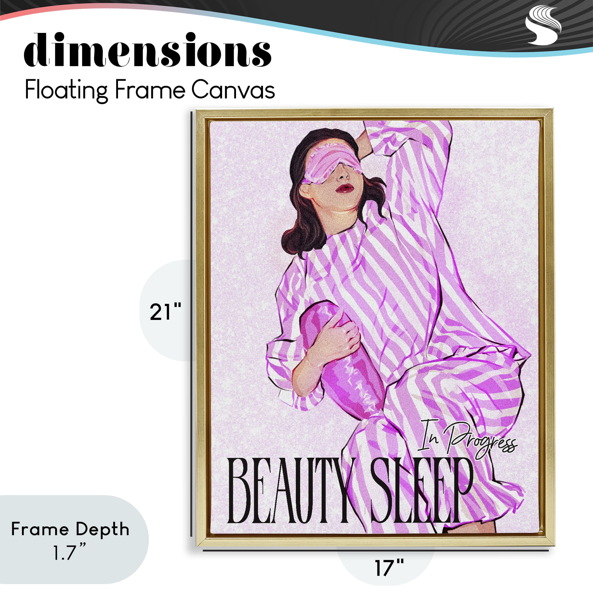 Stupell Industries Beauty Sleep In Progress Gold Framed Floater Canvas Wall Art, design by Ziwei Li